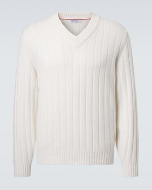 Brunello Cucinelli Rippstrick-Pullover Aus Kaschmir - Weiß