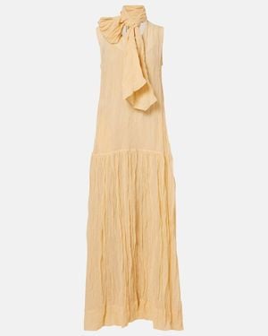 Plan C Scarf-Detail Cotton-Blend Maxi Dress - Metallic