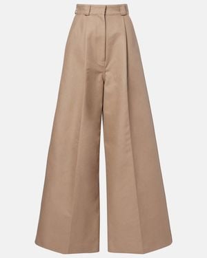 Balenciaga Cotton Gabardine Wide-Leg Trousers - Brown