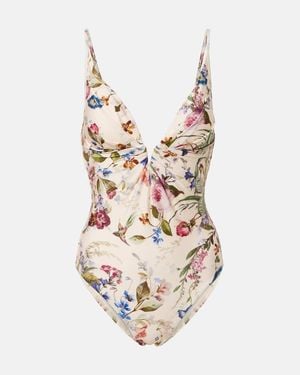 Zimmermann Patience Floral Gathered Swimsuit - White