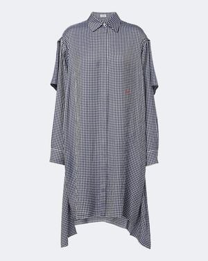 Loewe Gingham Silk Shirt Dress - Gray