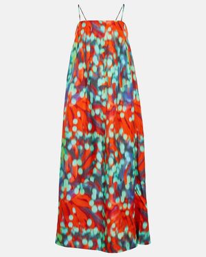 Asceno Heather Printed Silk Maxi Dress - Red