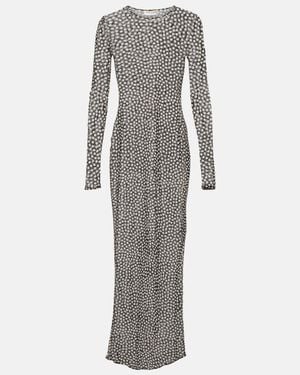 Saint Laurent Polka-Dot Maxi Dress - Grey