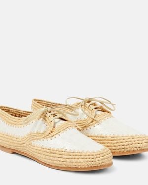 Robert Clergerie Idana Leather-Trimmed Straw Brogues - Metallic