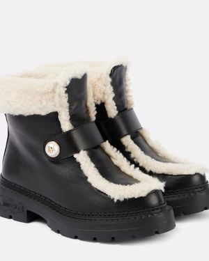 Jimmy Choo Shea Shearling-Lined Leather Ankle Boots - Black