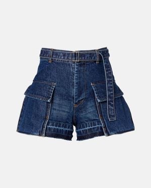 Sacai Belted Denim Shorts - Blue