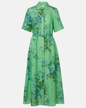 Erdem Floral Linen Shirt Dress - Green