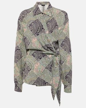 Etro Patchwork-Print Wraparound-Style Shirt - Grey
