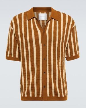 King & Tuckfield Striped Virgin Wool Bowling Shirt - Brown