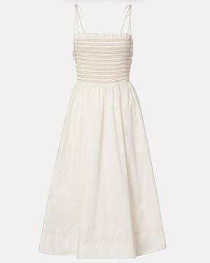 Veronica Beard Kaela Smocked Cotton Midi Dress - White