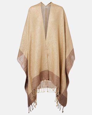 Brunello Cucinelli Fringed Linen-Blend Lame Poncho - Natural