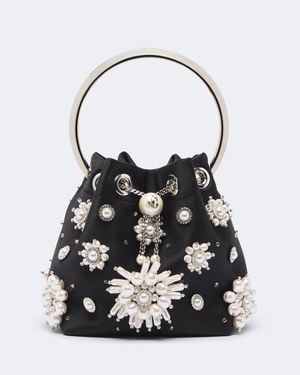 Jimmy Choo Bon Bon Embellished Satin Bucket Bag - Black