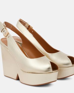 Robert Clergerie Dylan Metallic Leather Wedge Sandals - Natural