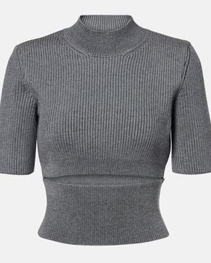 Alaïa Ribbed-Knit Cutout Wool-Blend Top - Grey