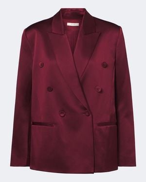 The Sei Double-Breasted Silk Satin Blazer - Purple