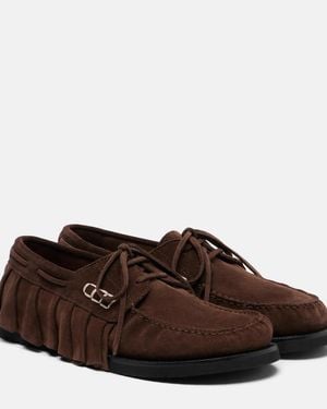 JW Anderson Ruffled Suede Boat Shoes - Brown