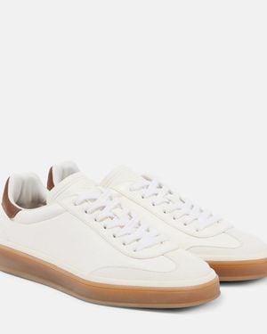 Loro Piana Tennis Walk Suede-Trimmed Leather Trainers - White
