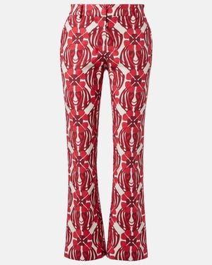 La DoubleJ 24/7 Printed Cotton Straight Trousers - Red