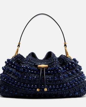 Jimmy Choo Cinch Medium Beaded Raffia Tote Bag - Blue