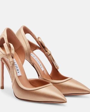 Aquazzura Soave 105 Bow-Detail Satin Court Shoes - Brown