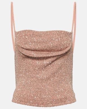 Altuzarra Crop Top Diaplo De Punto Metalizado - Rosa