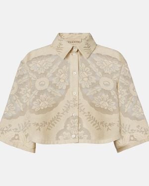 Valentino Camisa Cropped En Mezcla De Algodon Floral - Neutro