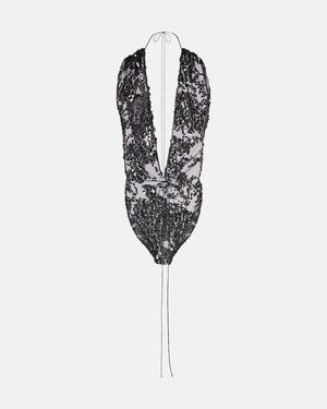 Victoria Beckham Sequined Halterneck Tulle Bodysuit - White