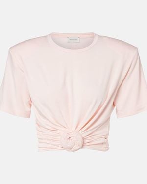 Magda Butrym Cropped Floral-Applique T-Shirt - Pink