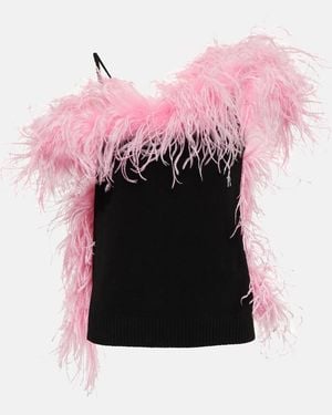 The Attico Feather-Trimmed Knitted Top - Pink
