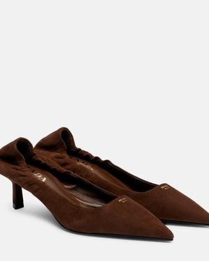 Prada 55 Logo Suede Court Shoes - Brown
