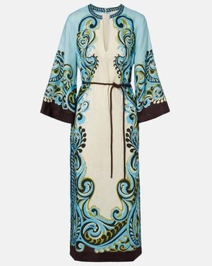 ALÉMAIS Natalia Printed Linen Midi Dress - Blue