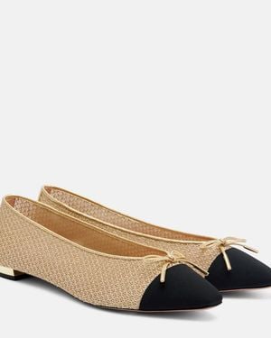 Aquazzura Gioia Leather-Trimmed Ballet Flats - Natural