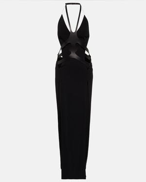 Dion Lee Cutout Leather-Trimmed Halterneck Gown - Black
