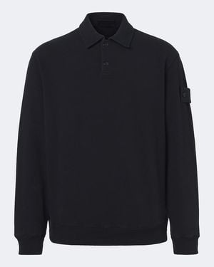 Stone Island Ghost Cotton Blend Jersey Polo Sweatshirt - Blue