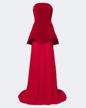 David Koma Peplum Strapless Gown - Red