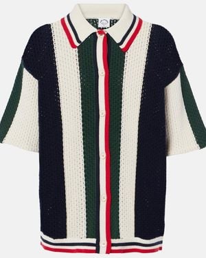 The Upside Reverie Chino Striped Open-Knit Cotton Shirt - Blue