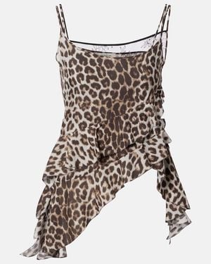 JACQUES WEI Leopard-Print Ruffled Silk Camisole - Brown