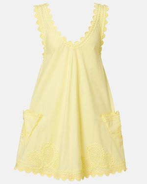 Juliet Dunn Embroidered Cotton Poplin Minidress - Yellow