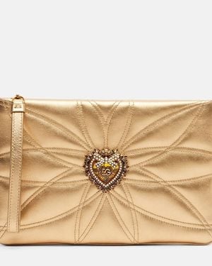 Dolce & Gabbana Devotion Mini Metallic Leather Pouch - Natural