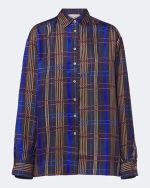 Asceno Maya Checked Silk Shirt - Blue