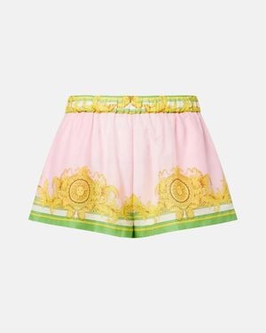Versace Shorts De Algodon Y Seda Estampados - Amarillo