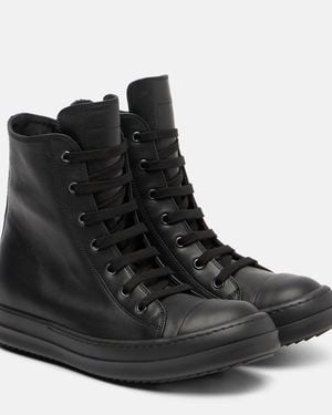 Rick Owens High Top Sneaks Leather Trainers - Black