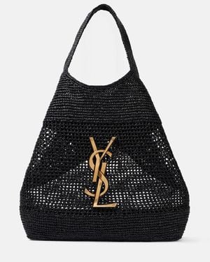 Saint Laurent Shopper Icare Maxi De Croche De Rafia - Negro