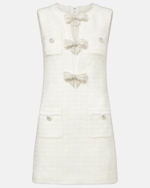 Self-Portrait Bow-Detail Boucle Minidress - Natural