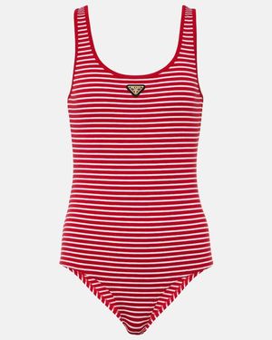 Prada Logo Cotton-Blend Bodysuit - Red