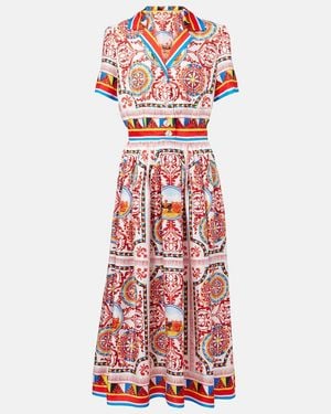 Dolce & Gabbana Printed Silk Midi Dress - Red