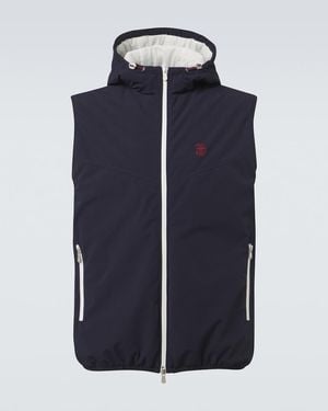 Brunello Cucinelli Chaleco De Nylon Con Logo Y Capucha - Azul