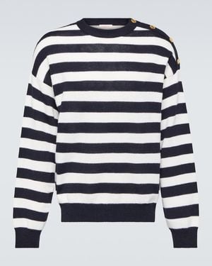 Valentino Garavani Striped Cotton And Wool Jumper - Blue