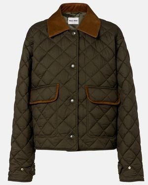 Miu Miu Quilted Leather-Trimmed Jacket - Green