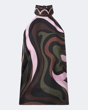 PUCCI Marmo Halterneck Silk Twill Top - Black